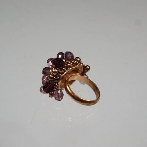 Cocktail Ring Purple And Gold Tone Beaded Ring Size 8 - Picture 10 of 12